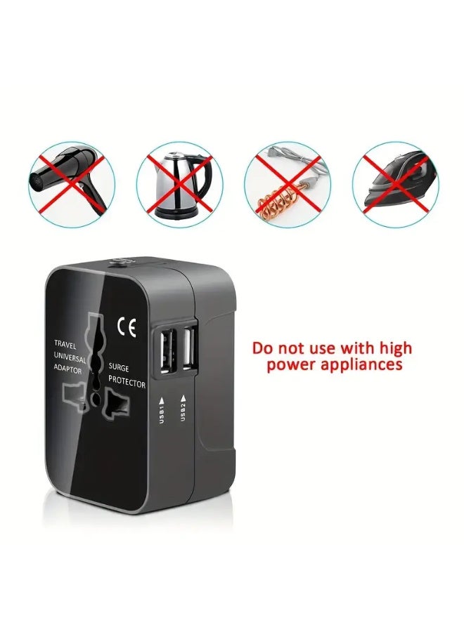 1pc Travel Charger with Dual USB Charging Ports, 2 USB Charger, World All In One Universal Travel Charger, Wall Charger AC Power Plug Adapter, USA EU UK AUS Converter Adapter, USB Charger, Travel Adapter - Image 5