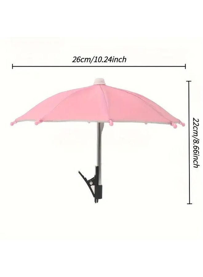 Pink Adjustable Height Outdoor Phone Sunshade Umbrella Portable Clip On Polyester - Image 5