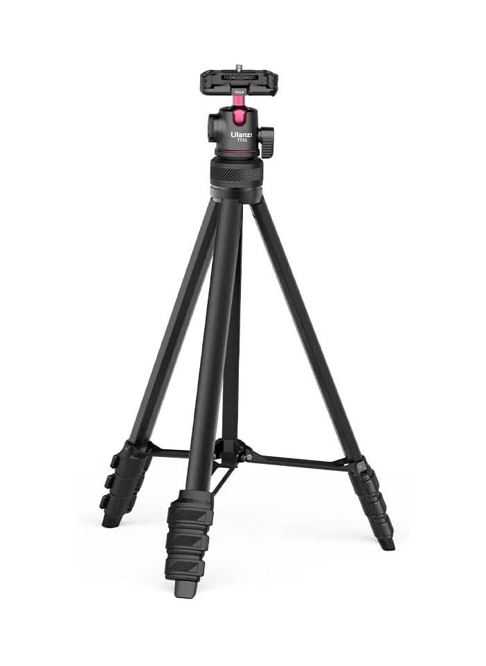 Ulanzi - ULANZI 2 in 1 Camera Phone Video Tripod - TT51 Portable Tripod Stand I 360° Rotable Ball Head I Hidden Cold Shoe Phone Holder I 600g Lightweigt I 1.38m/51in Long I 5 Section Extenable Vlog Tripod - Image 1