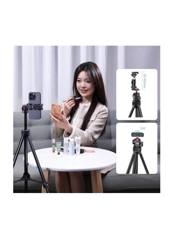 Ulanzi - ULANZI 2 in 1 Camera Phone Video Tripod - TT51 Portable Tripod Stand I 360° Rotable Ball Head I Hidden Cold Shoe Phone Holder I 600g Lightweigt I 1.38m/51in Long I 5 Section Extenable Vlog Tripod - Image 1