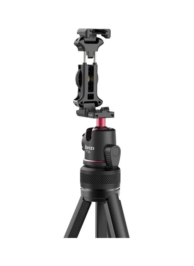 Ulanzi - ULANZI 2 in 1 Camera Phone Video Tripod - TT51 Portable Tripod Stand I 360° Rotable Ball Head I Hidden Cold Shoe Phone Holder I 600g Lightweigt I 1.38m/51in Long I 5 Section Extenable Vlog Tripod - Image 1