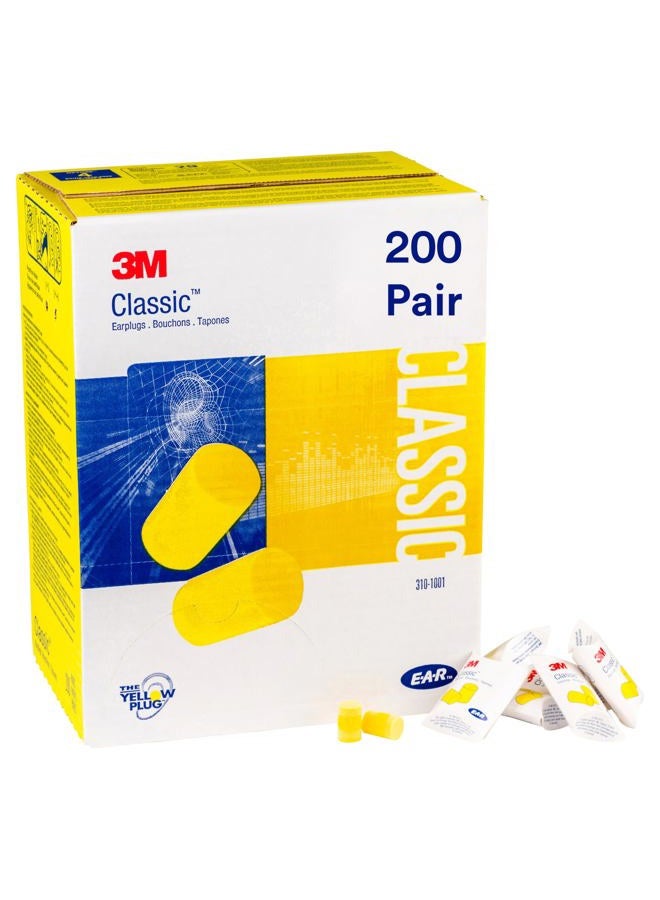 3M Ear Plugs, 200 Pairs/Box, E-A-R Classic 310-1001, Uncorded, Disposable, Foam, NRR 29, For Drilling, Grinding, Machining, Sawing, Sanding, Welding, 1 Pair/Pillow Pack - Image 1