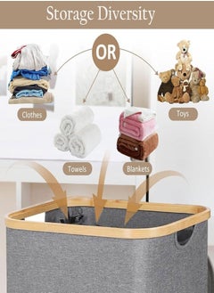 XVersion Laundry Basket  with 3 Compartments, Lid, Bamboo Handles & Removable Washable Bags - Foldable, Beige, Large Capacity for Sorting Clothes, Toys, and Duvets Gray  - Image 5