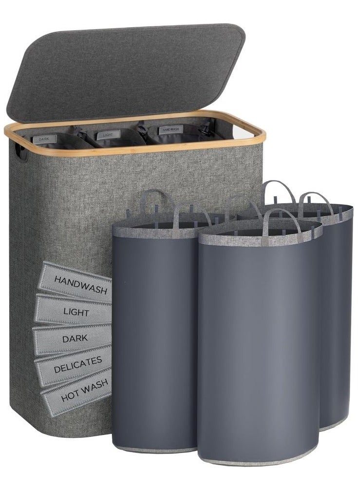 XVersion Laundry Basket with Bag XVersion 160L Large Collapsible Laundry Bucket with 3 Removable Inner Bags,Slim Multi Organizer Clothes Storage Washing Basket for Home/Bedroom (Grey)  - Image 1