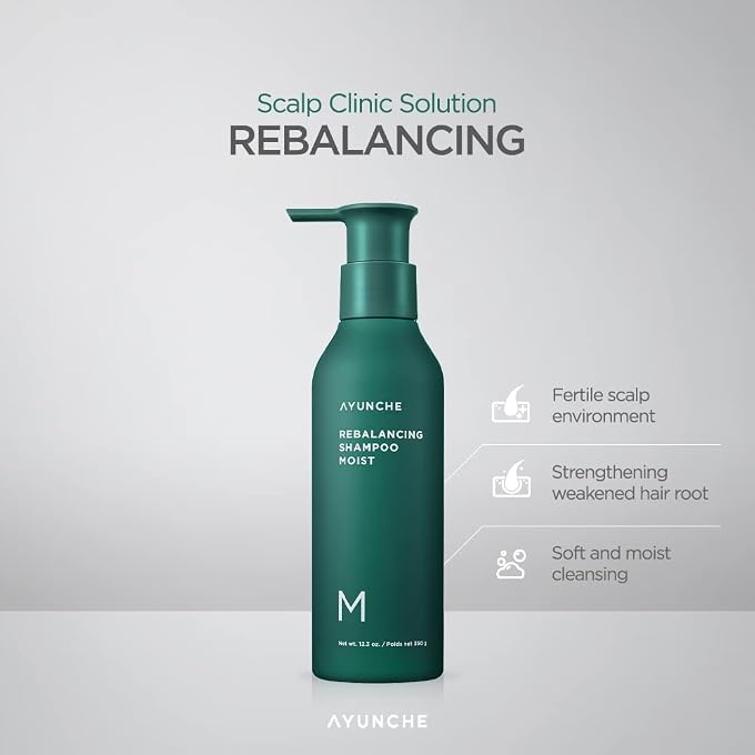 AYUNCHE Rebalancing Shampoo Moist 11.8oz [For Dry Scalp] | Soft & Moisturizing Cleansing Shampoo | Strengthen and Protect Weakened Hair Roots | Korean Salon Brand - Image 2