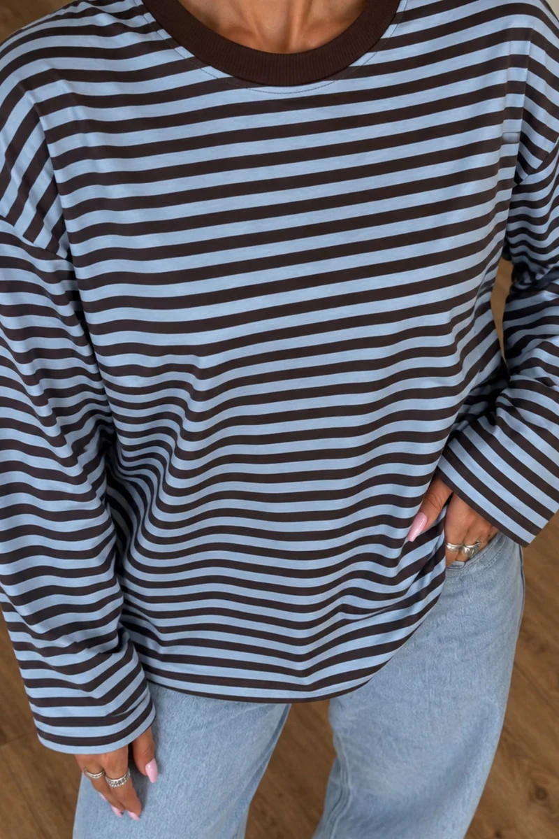Bipantolon BIPANTOLON Women's Oversized Striped Crew Neck Sweatshirt