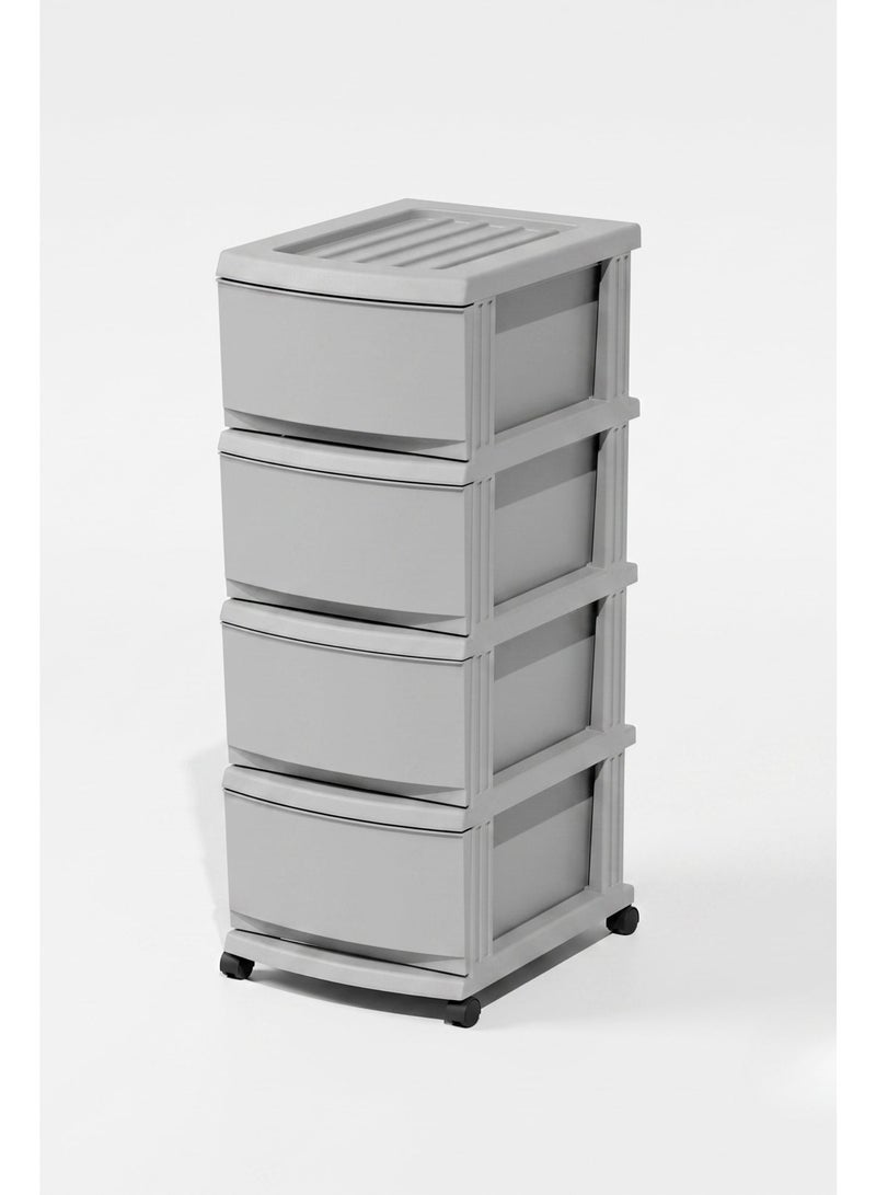Marcolo 4-Layer Plastic Storage Drawer Cabinet with Wheels – 4 Spacious Pull-Out Drawers – Multi-Purpose Organizer for Clothes, Toys, Office & Home – Grey - Image 2