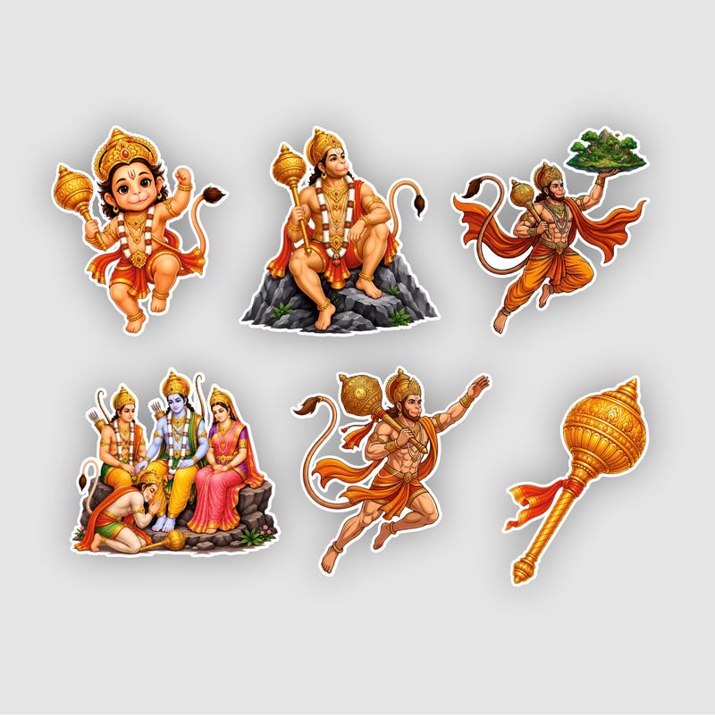 TodFod Hanumanji Fridge Magnet Combo Set of 6 | Cartoon Style Lord Hanuman in Different Poses (Sanjeevani Mountain, Weapons, Group) | Hindu Mythology Spiritual Decor | 7.62 cm (3 Inch) - Image 1
