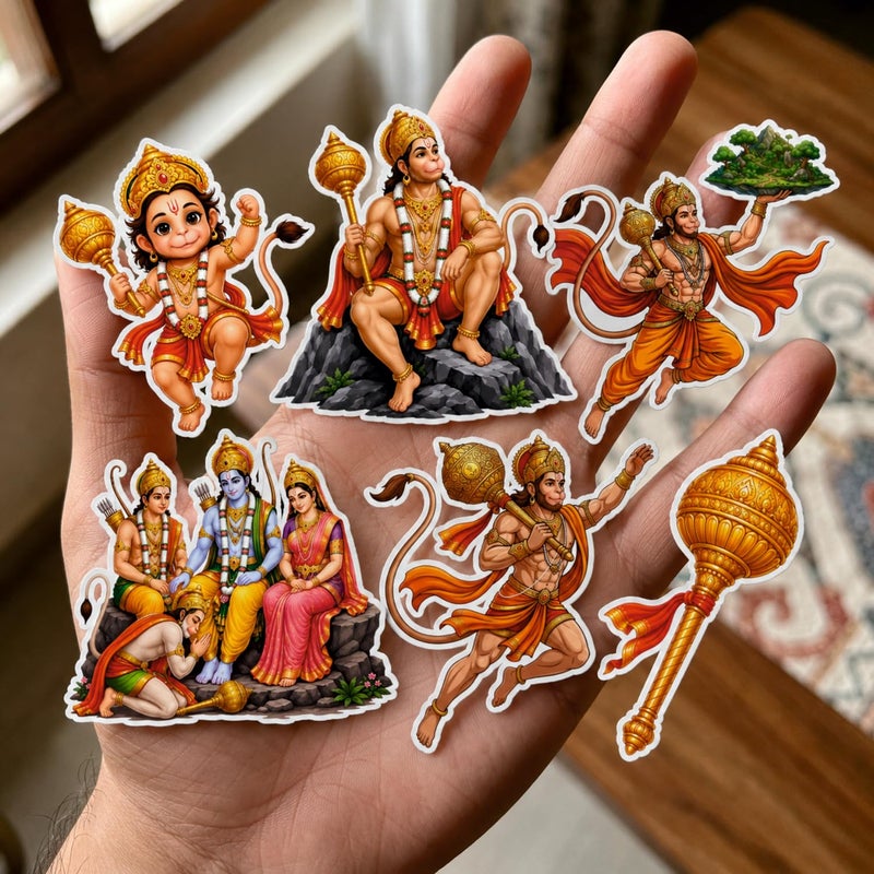 TodFod Hanumanji Fridge Magnet Combo Set of 6 | Cartoon Style Lord Hanuman in Different Poses (Sanjeevani Mountain, Weapons, Group) | Hindu Mythology Spiritual Decor | 7.62 cm (3 Inch) - Image 3