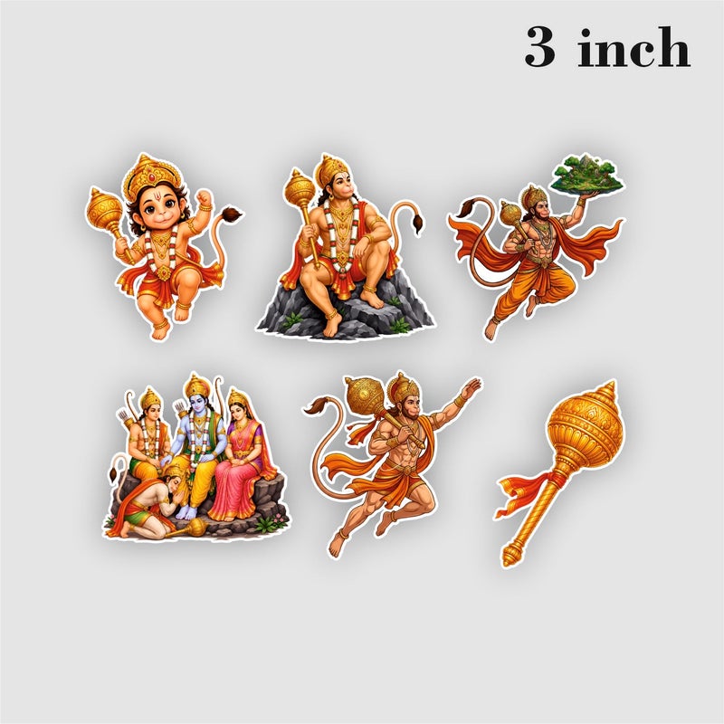 TodFod Hanumanji Fridge Magnet Combo Set of 6 | Cartoon Style Lord Hanuman in Different Poses (Sanjeevani Mountain, Weapons, Group) | Hindu Mythology Spiritual Decor | 7.62 cm (3 Inch) - Image 2