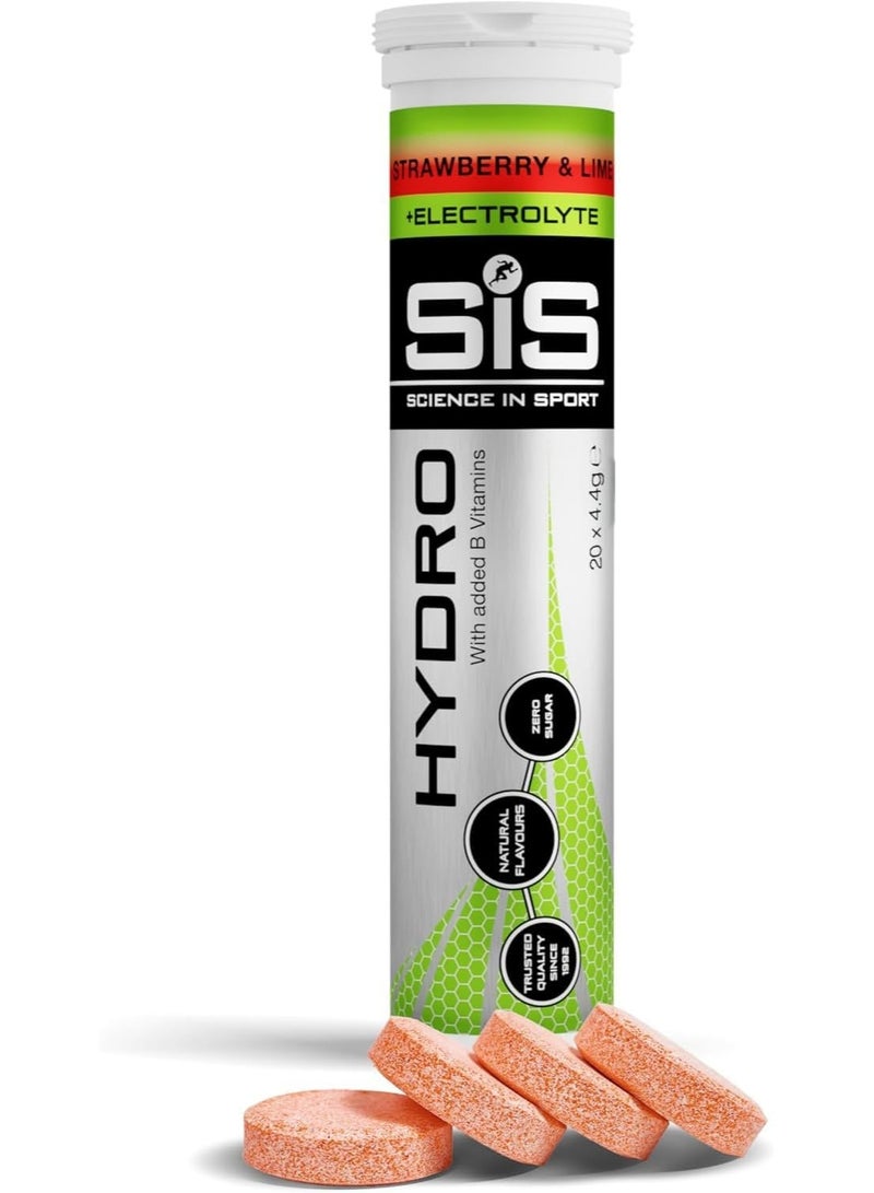 Science In Sport Hydro Electrolyte Tablets - Sugar Free Hydration Tablets, Essential Electrolytes to Reduce Fatigue & Aid Rehydration, Gluten Free, Strawberry and Lime Flavour, 20 Servings, 1 Pack