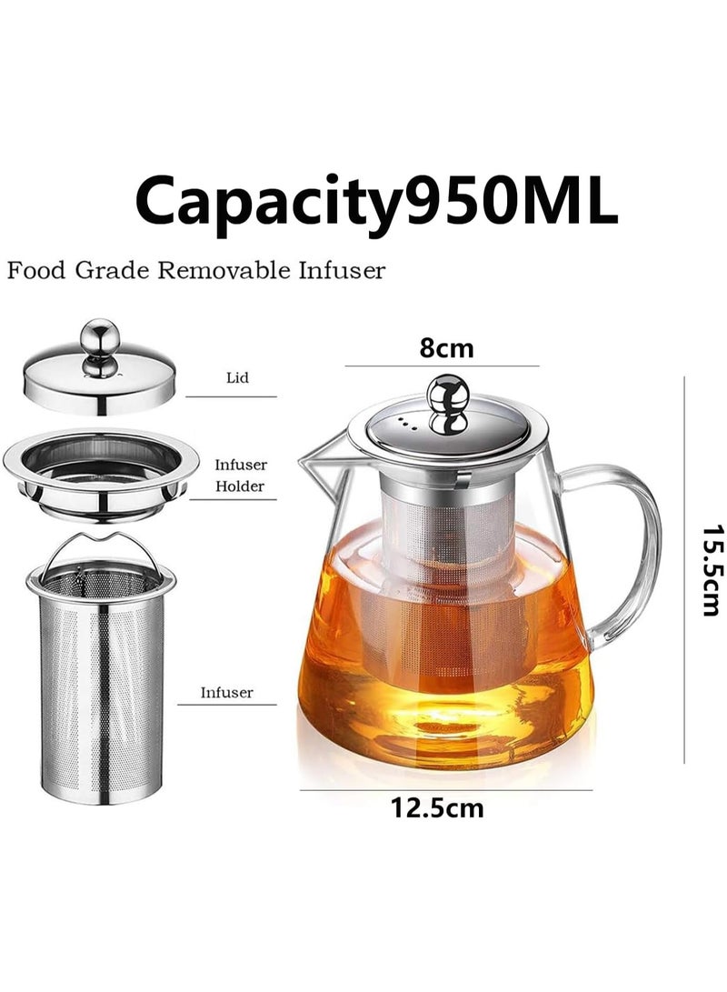 AUTOYSUR Round Glass Tea Pot, Borosilicate Glass Teapot, Loose Leaf Tea Kettle, 950 ml Borosilicate Glass Heat Resistant Clear Leaf Teapot with Infuser Strainer for Microwavable and Stovetop Safe - Image 5