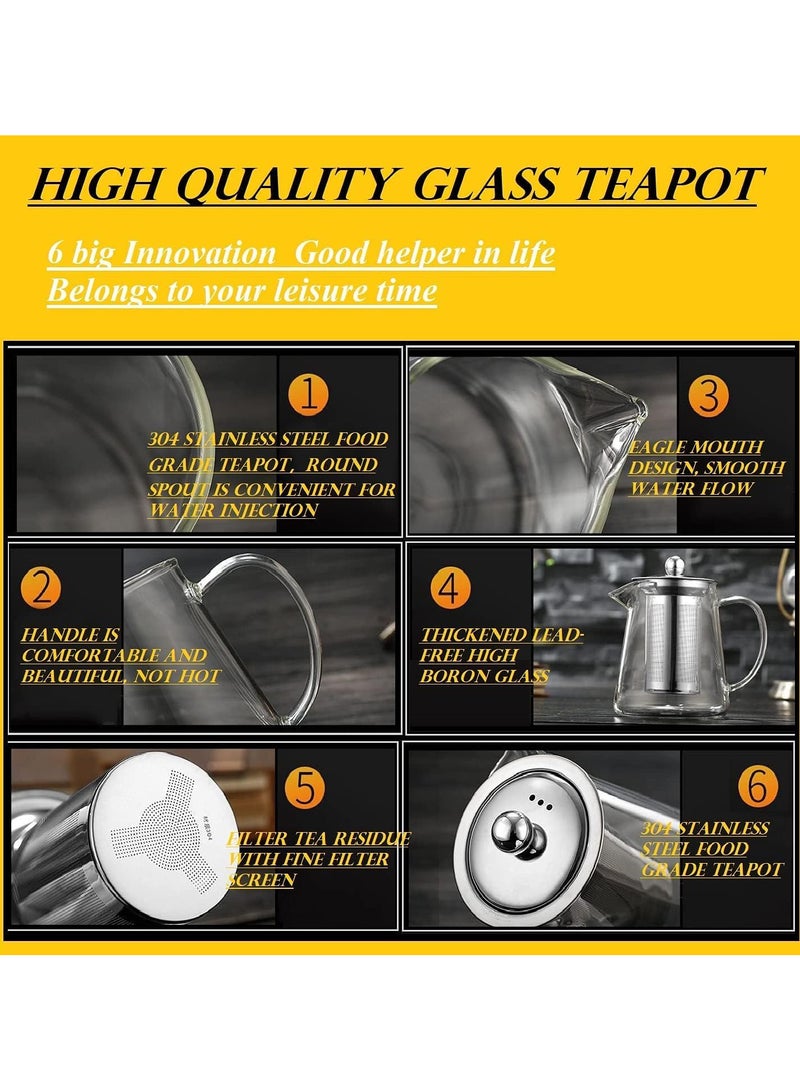 AUTOYSUR Round Glass Tea Pot, Borosilicate Glass Teapot, Loose Leaf Tea Kettle, 950 ml Borosilicate Glass Heat Resistant Clear Leaf Teapot with Infuser Strainer for Microwavable and Stovetop Safe - Image 4