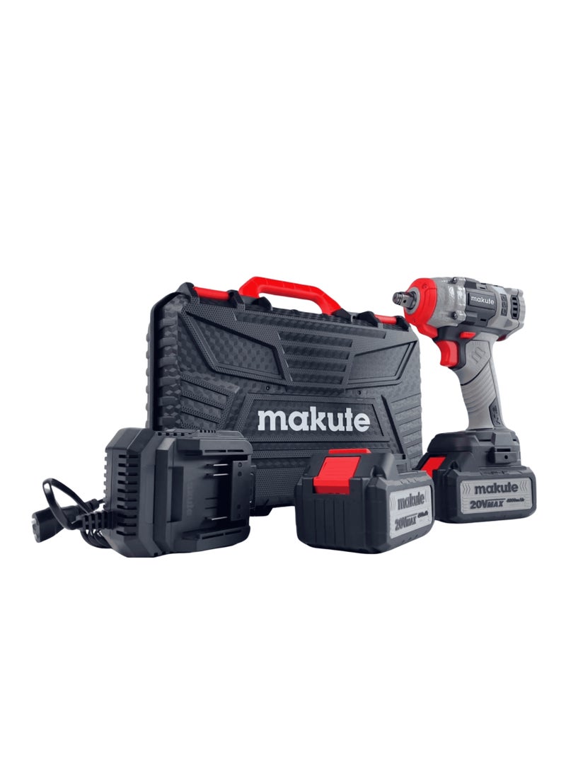 makute 20V Cordless Impact Wrench Brushless Motor 550N.m Torque 0-2600rpm with 2×4.0Ah Batteries & Quick Charger – Heavy Duty Power Tool Kit CCW121-550-2BL - Image 1