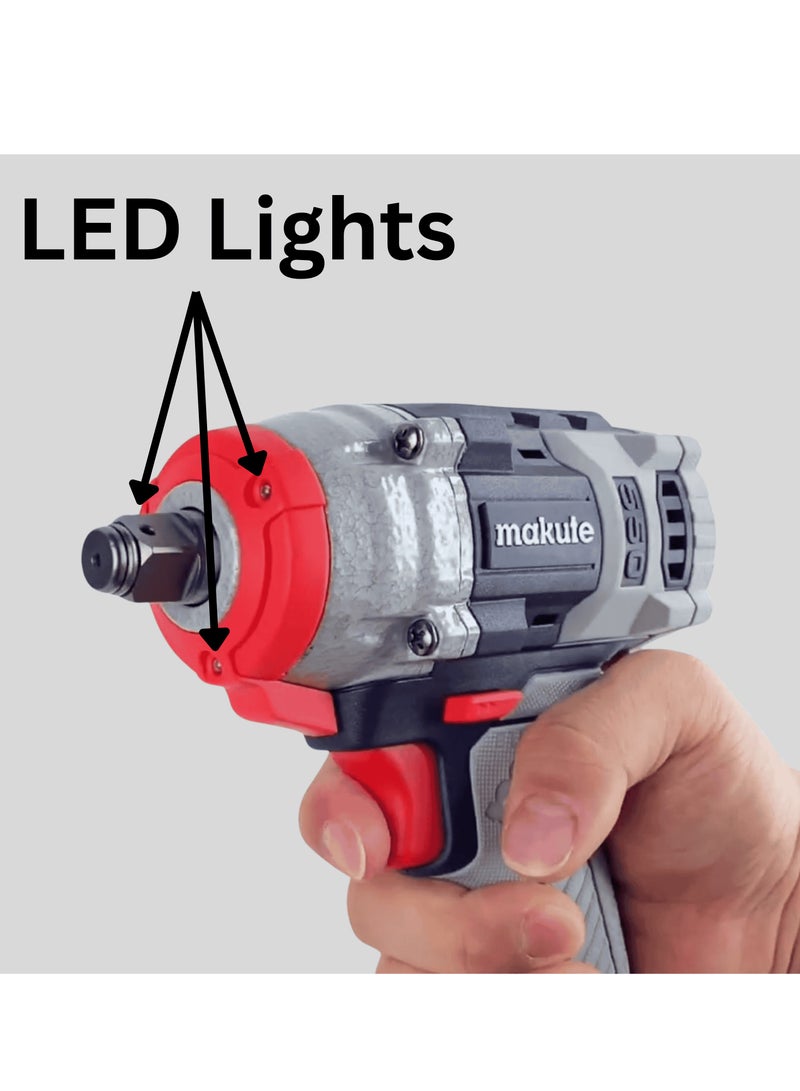 makute 20V Cordless Impact Wrench Brushless Motor 550N.m Torque 0-2600rpm with 2×4.0Ah Batteries & Quick Charger – Heavy Duty Power Tool Kit CCW121-550-2BL - Image 3