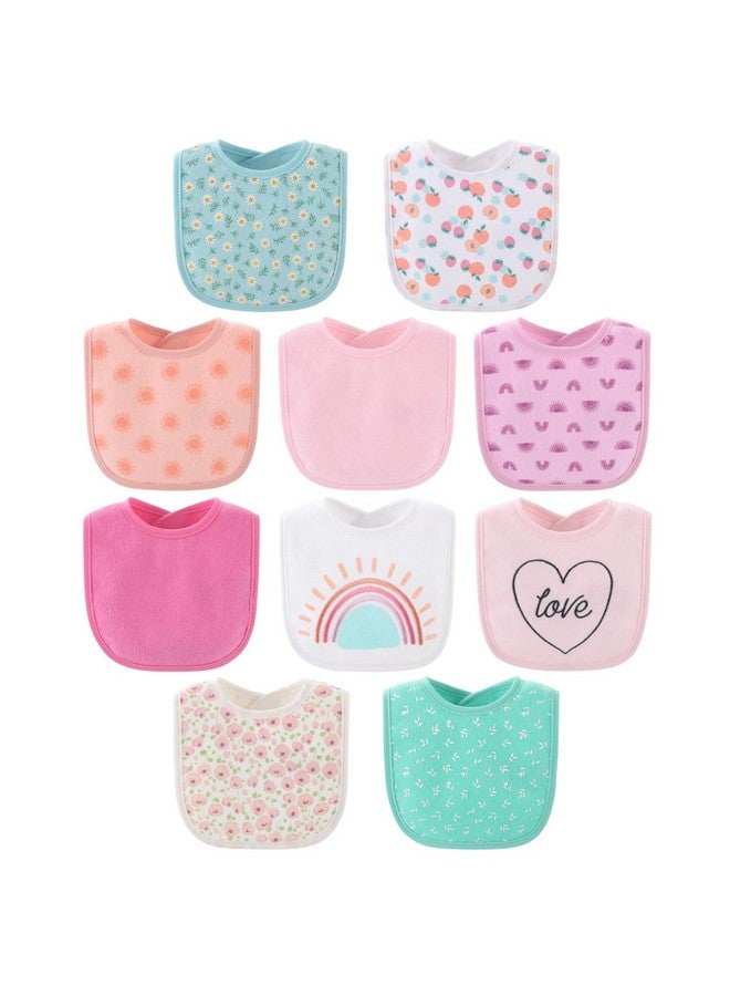The Peanut Shell The Peanutshell Baby Girl Terry Bib Set of 10-100% Cotton, Soft, Absorbent Baby Bibs for Girls, Toddler Baby Girl Bibs Set, Newborn & Infant Bib - Rainbow Floral - Image 1