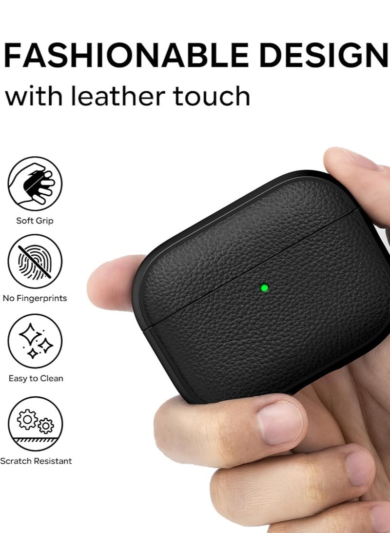 صحرمارت حافظة لجهاز AirPods Pro الجيل الثالث، متوافقة مع AirPods Pro الجيل الثالث (2025)، غطاء حماية من السقوط مع سلسلة مفاتيح، جلد صناعي ليتشي، حافظة TPU واقية مقاومة للصدمات (أسود) - Image 3