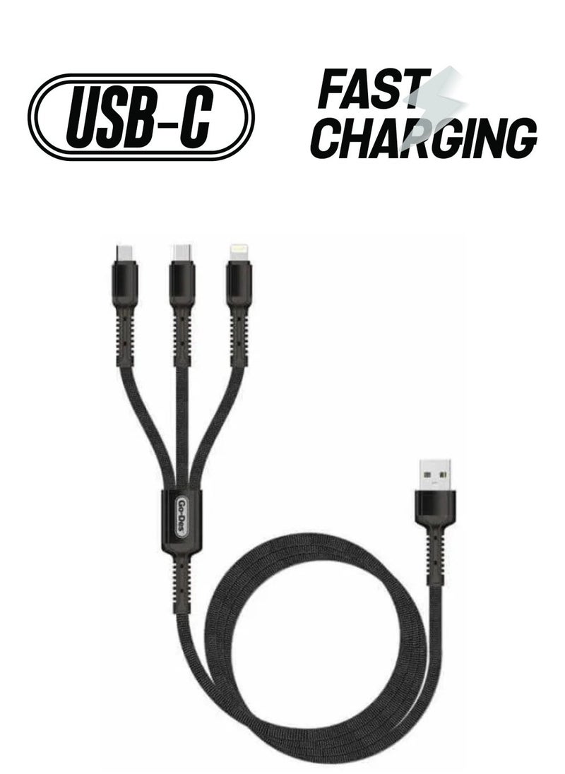 Go-Des 3in1 Fast charging Data cable type C ios and Micro Usb 3A, 1.2M GD-UC511