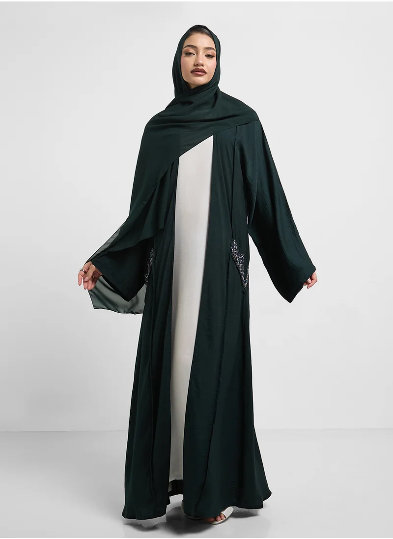 hayas closet Embellished Abaya with Sheila