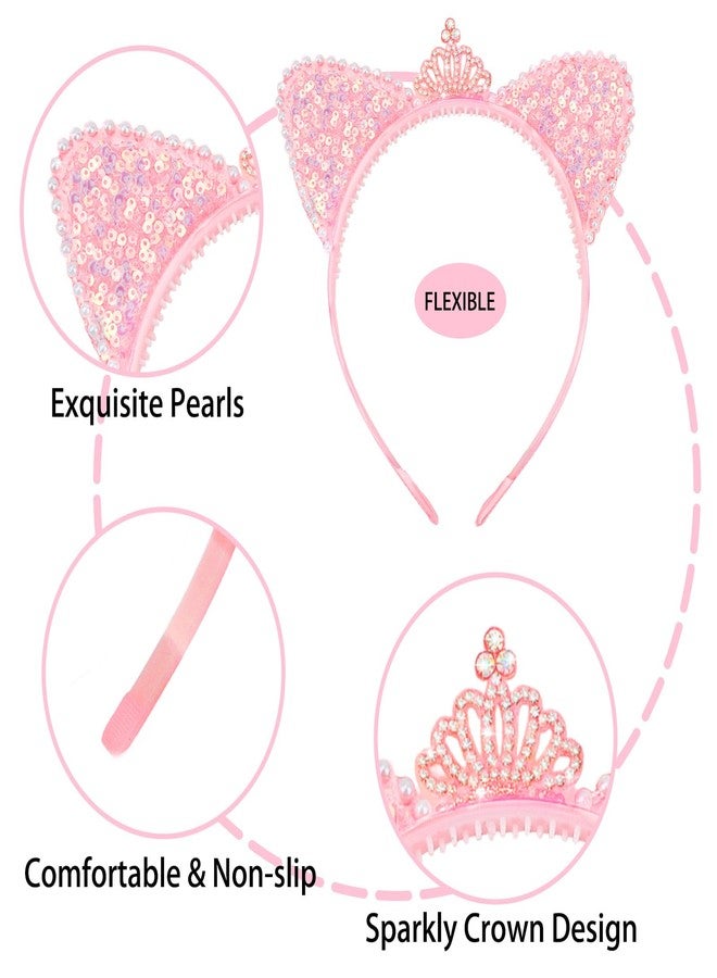 YARIEW Rhinestone Cat Ears Headbands Cat Ear Tiaras for Women Crown Headband Hair Accessories for Women Halloween Cosplay Costume Accessory 2 Pcs - Image 3