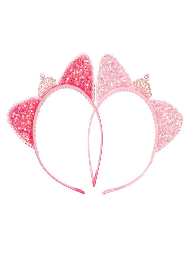 YARIEW Rhinestone Cat Ears Headbands Cat Ear Tiaras for Women Crown Headband Hair Accessories for Women Halloween Cosplay Costume Accessory 2 Pcs - Image 1