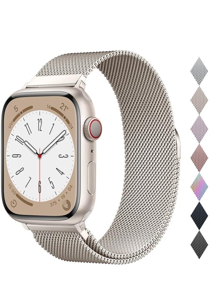 Compatible with Apple Watch Band 42mm 41mm 40mm 38mm for Women and Men, Magnetic Metal Stainless Steel Strap Wristband Compatible for iWatch Series 10 9 8 7 6 5 4 3 2 1 SE Starlight - Image 1