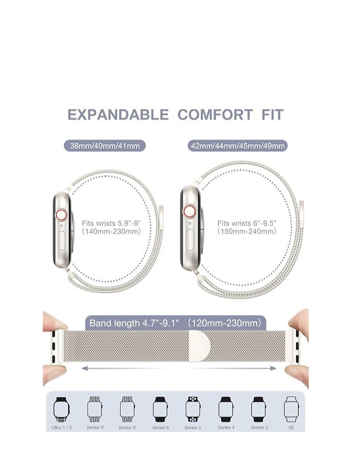 Compatible with Apple Watch Band 42mm 41mm 40mm 38mm for Women and Men, Magnetic Metal Stainless Steel Strap Wristband Compatible for iWatch Series 10 9 8 7 6 5 4 3 2 1 SE Starlight - Image 2