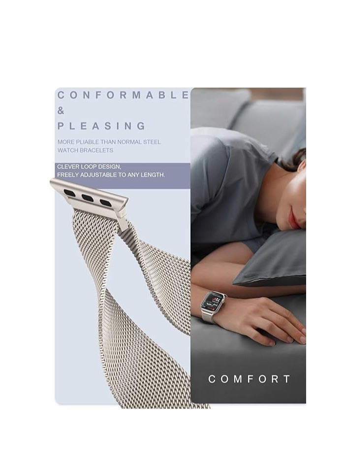 Compatible with Apple Watch Band 42mm 41mm 40mm 38mm for Women and Men, Magnetic Metal Stainless Steel Strap Wristband Compatible for iWatch Series 10 9 8 7 6 5 4 3 2 1 SE Starlight - Image 3