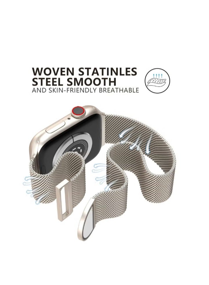 Compatible with Apple Watch Band 42mm 41mm 40mm 38mm for Women and Men, Magnetic Metal Stainless Steel Strap Wristband Compatible for iWatch Series 10 9 8 7 6 5 4 3 2 1 SE Starlight - Image 4