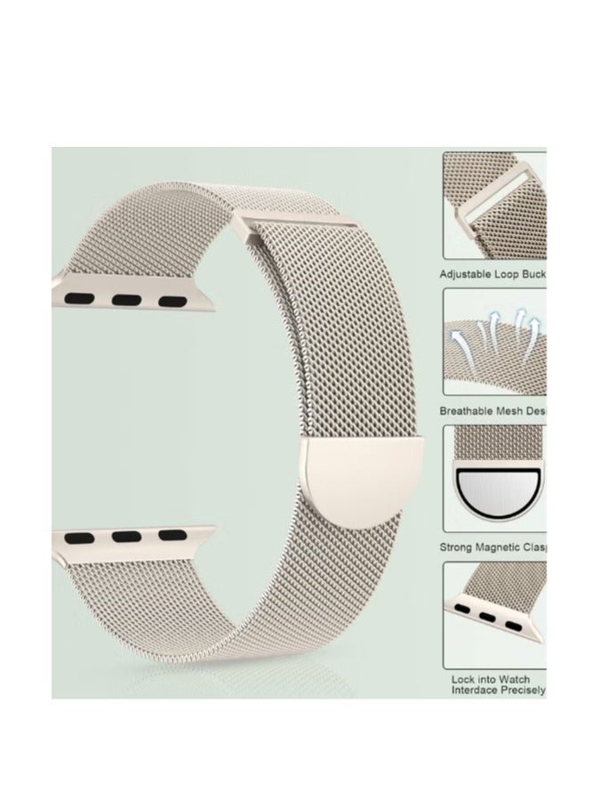 Compatible with Apple Watch Band 42mm 41mm 40mm 38mm for Women and Men, Magnetic Metal Stainless Steel Strap Wristband Compatible for iWatch Series 10 9 8 7 6 5 4 3 2 1 SE Starlight - Image 5