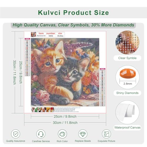 Kulvci Diamond Art Painting Kits for Adults Cat, Diamond Art Kits for Beginners, 5D DIY Full Drill Gem Craft for Home Decor Gift 12x12inch - Image 4