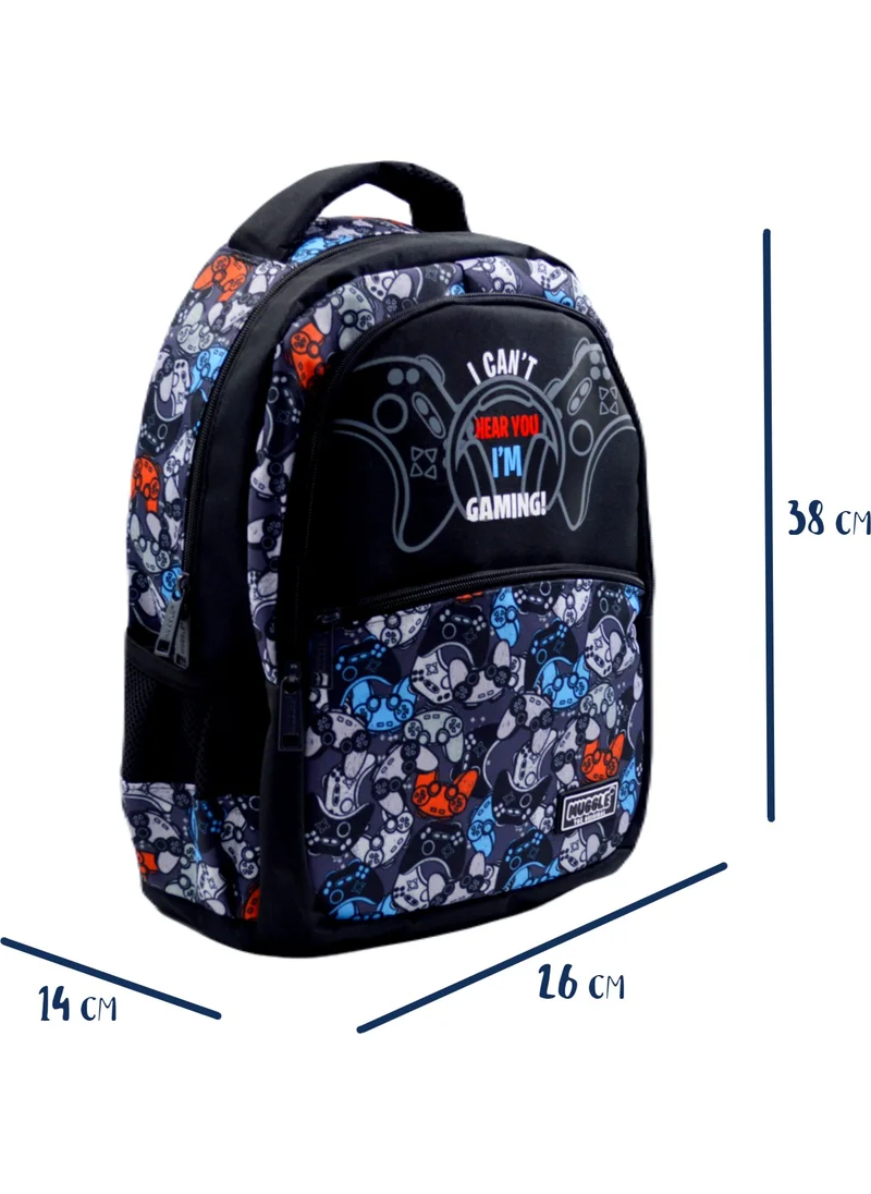 muggle 3 Compartment Game Over Black School Backpack (MU-9383)