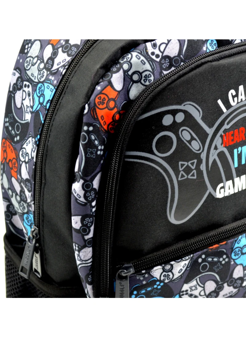 muggle 3 Compartment Game Over Black School Backpack (MU-9383)