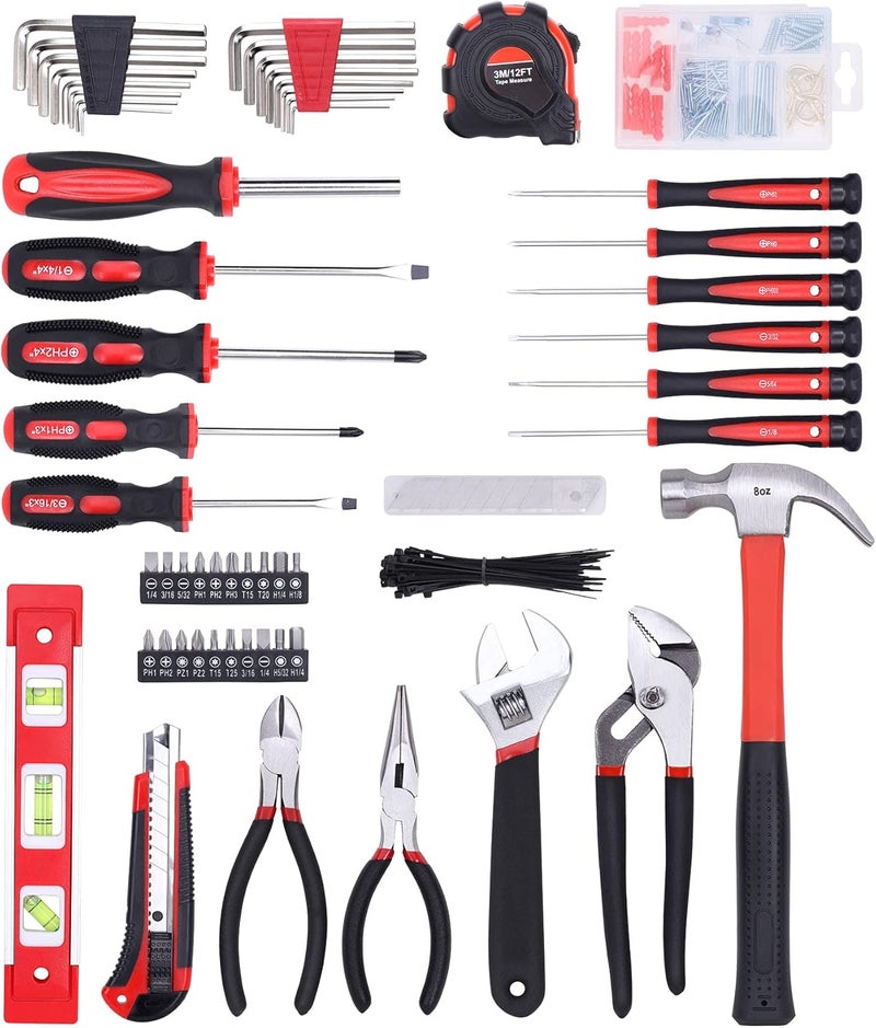 FASTPRO 215-Piece Home Repairing Tool Set with 12-Inch Wide Mouth Open Storage Bag,Household Hand Tool Kit,Red - Image 2