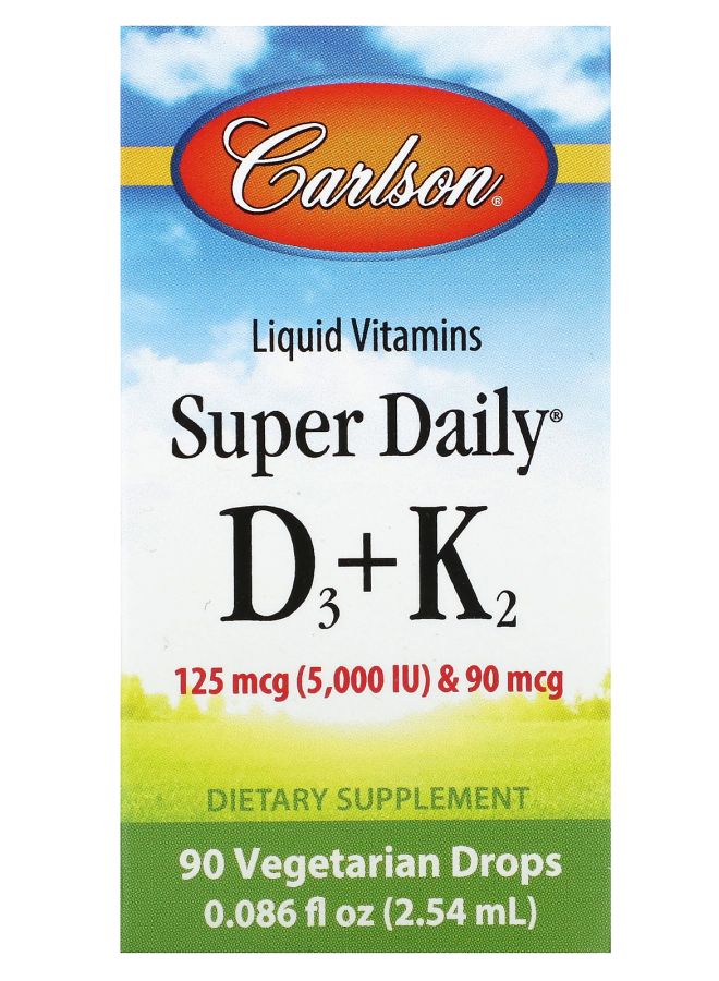 Super Daily D3 + K2 125 mcg (5000 IU) & 90 mcg 90 Vegetarian Drops 0.086 fl oz (2.54 ml)