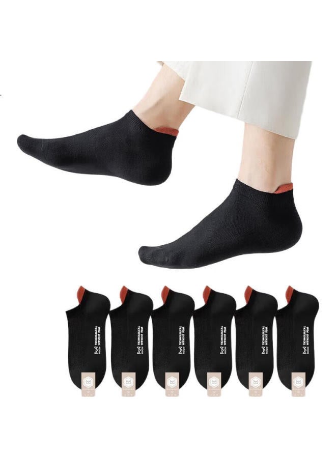 MIIOW Antibacterial And Odor-Resistant Men'S Cotton Boat Socks Summer Short Socks Men'S Mesh Breathable Sports Basketball Socks 6 Pairs Black - Image 1