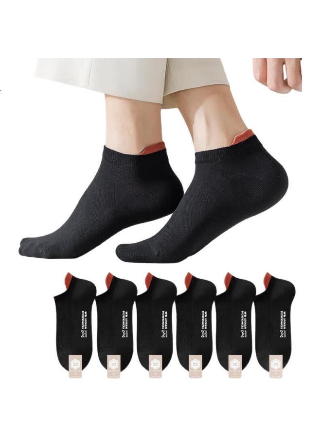 MIIOW Antibacterial And Odor-Resistant Men'S Cotton Boat Socks Summer Short Socks Men'S Mesh Breathable Sports Basketball Socks 6 Pairs Black - Image 2