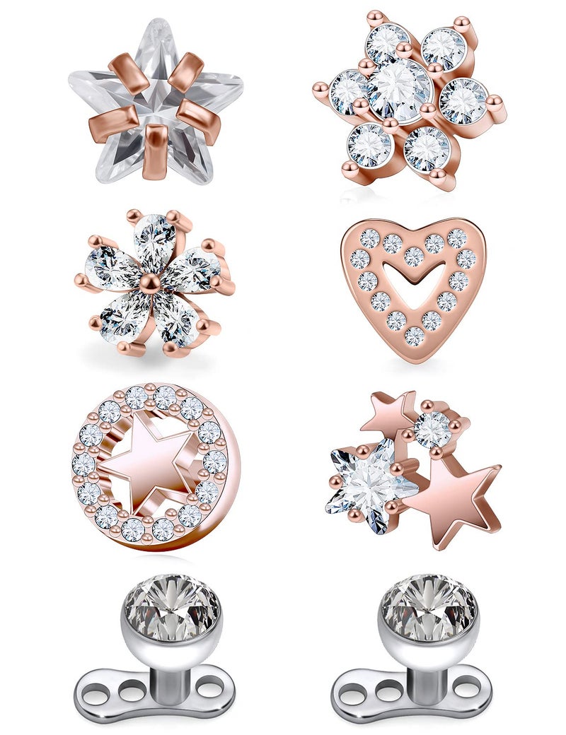 Ocptiy Dermal Piercing Jewelry Kit Dermal Tops Base 14G G23 Titanium Dermal Anchor Internally Threaded Flower Heart Dermal Replacement Piercing diamond Gem Top Ball Stud Jewelry for Women Men 6mm 8mm - Image 1