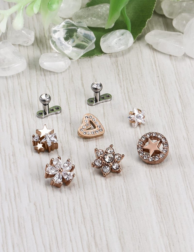 Ocptiy Dermal Piercing Jewelry Kit Dermal Tops Base 14G G23 Titanium Dermal Anchor Internally Threaded Flower Heart Dermal Replacement Piercing diamond Gem Top Ball Stud Jewelry for Women Men 6mm 8mm - Image 3