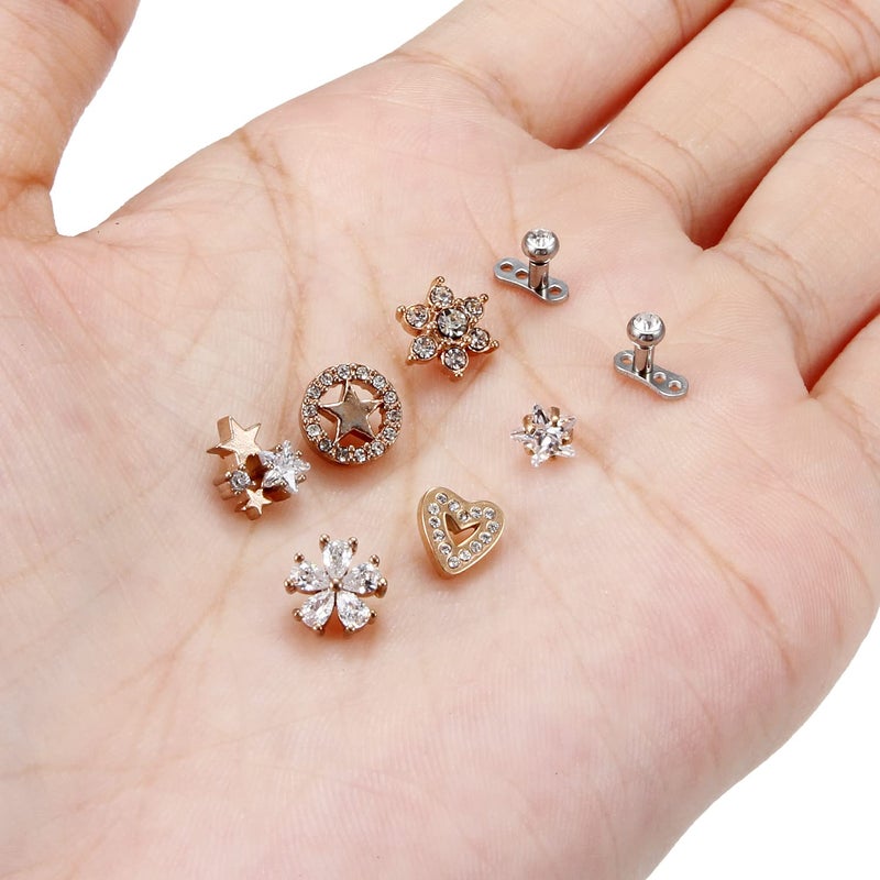 Ocptiy Dermal Piercing Jewelry Kit Dermal Tops Base 14G G23 Titanium Dermal Anchor Internally Threaded Flower Heart Dermal Replacement Piercing diamond Gem Top Ball Stud Jewelry for Women Men 6mm 8mm - Image 2