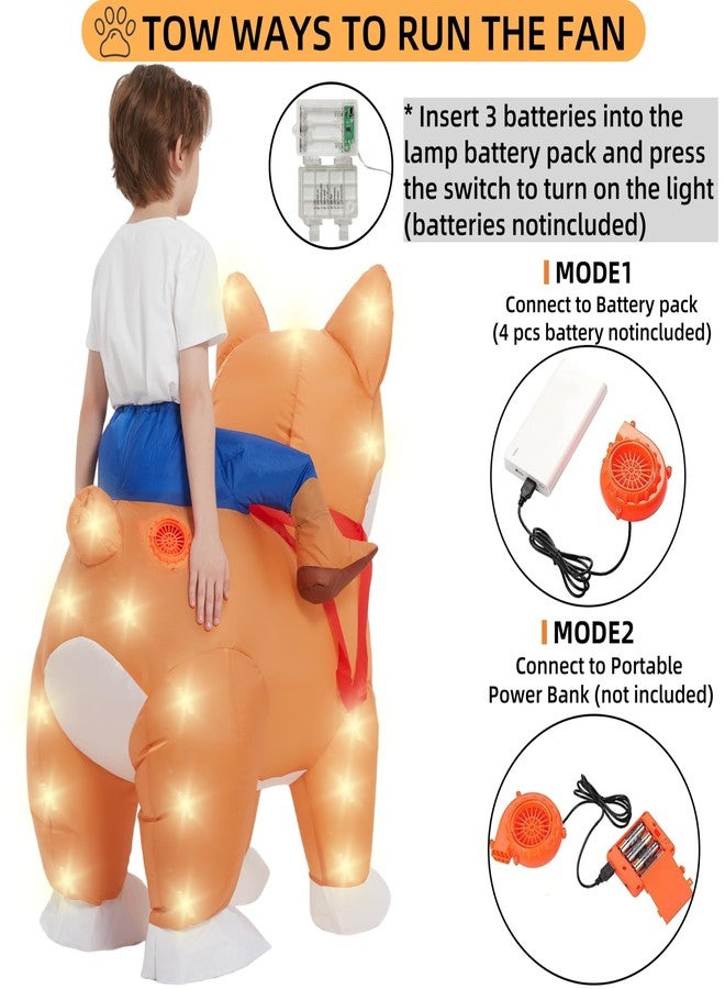 JINSTABAG Inflatable Dog Costume for Kids with LED Light Deluxe Funny Air Blow Up Costume for Boys Girls Halloween Party Cosplay [3.9ft-4.9ft] - Image 3