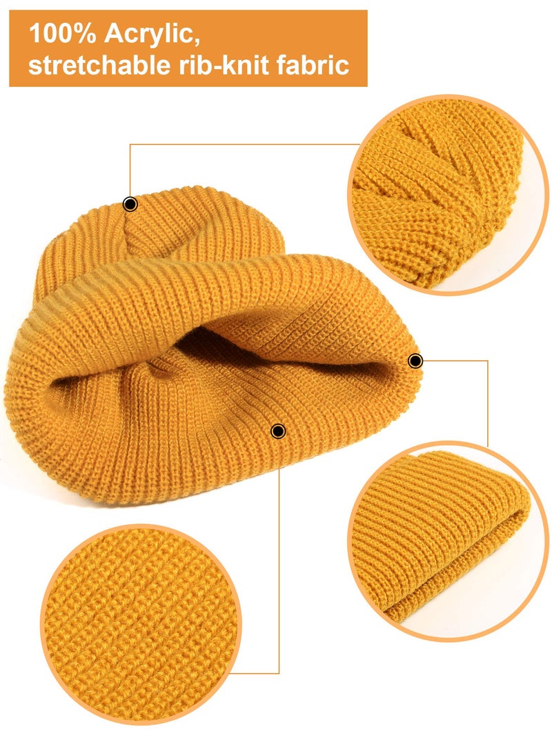 SATINIOR 2 Pieces Winter Short Fisherman Beanie Hat Trawler Beanie Watch Hat Edge Skullcap for Men (Black and Yellow) - Image 5