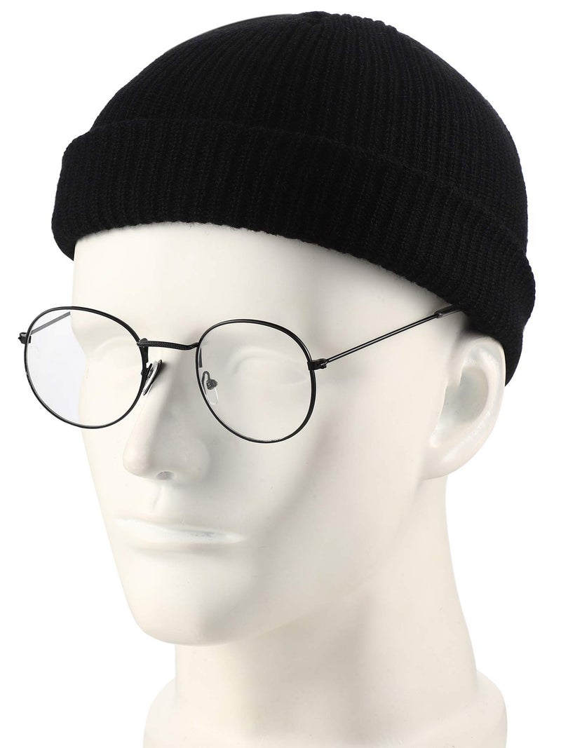 SATINIOR 2 Pieces Winter Short Fisherman Beanie Hat Trawler Beanie Watch Hat Edge Skullcap for Men (Black and Yellow) - Image 3