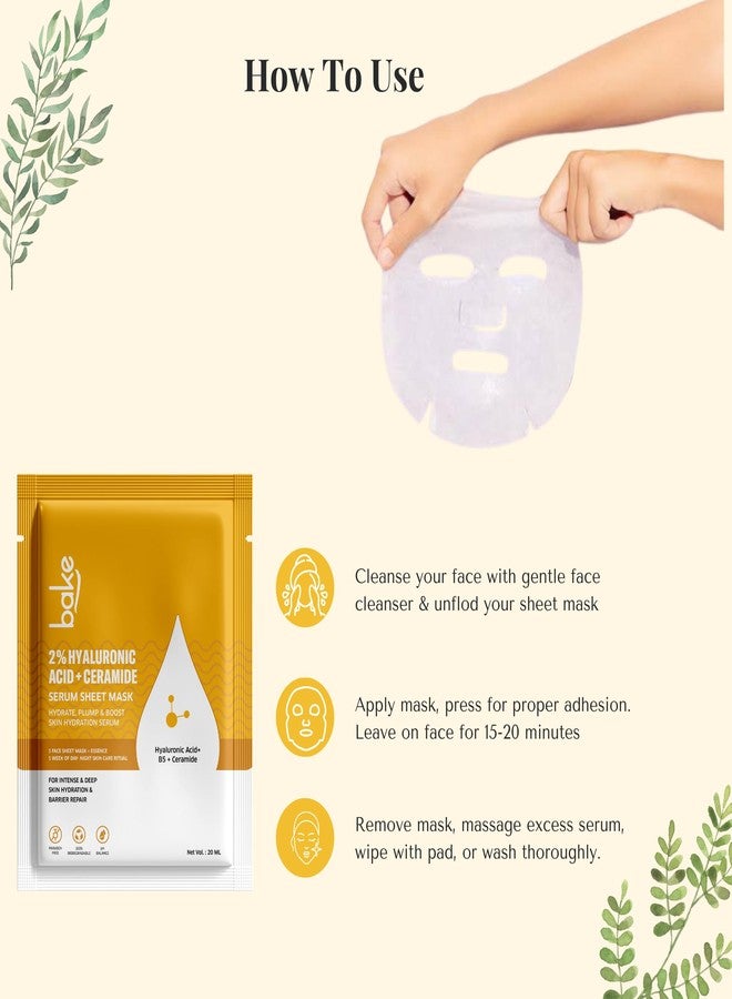 BAKE 2% Hyaluronic Acid + Ceramide Serum Sheet Mask for Intense Hydration & Skin Barrier Repair | Hydrate, Plump & Boost Skin Rejuvenation | Paraben Free, 100% Biodegradable | Pack of 2 - Image 5