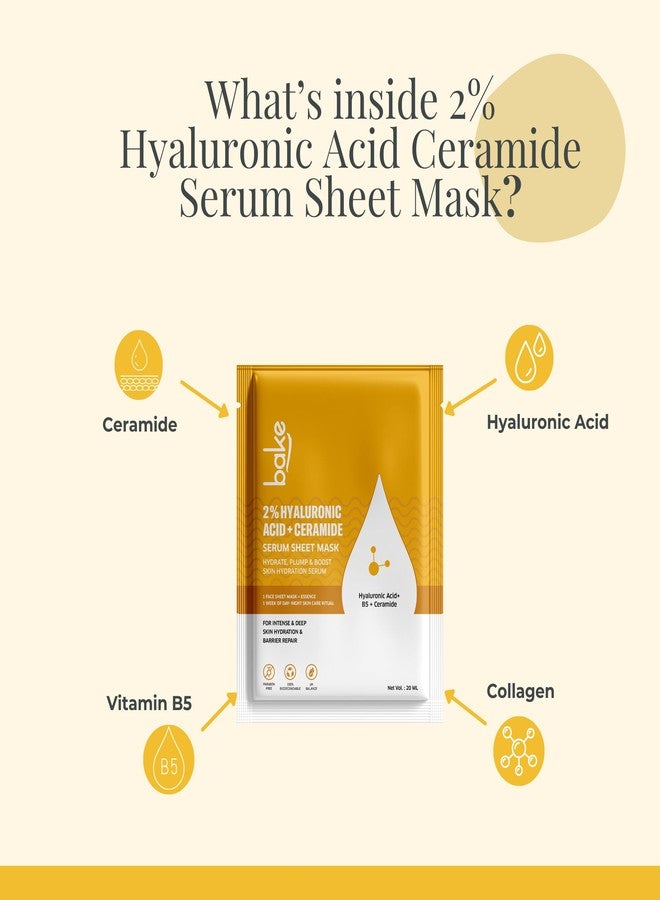 BAKE 2% Hyaluronic Acid + Ceramide Serum Sheet Mask for Intense Hydration & Skin Barrier Repair | Hydrate, Plump & Boost Skin Rejuvenation | Paraben Free, 100% Biodegradable | Pack of 2 - Image 3