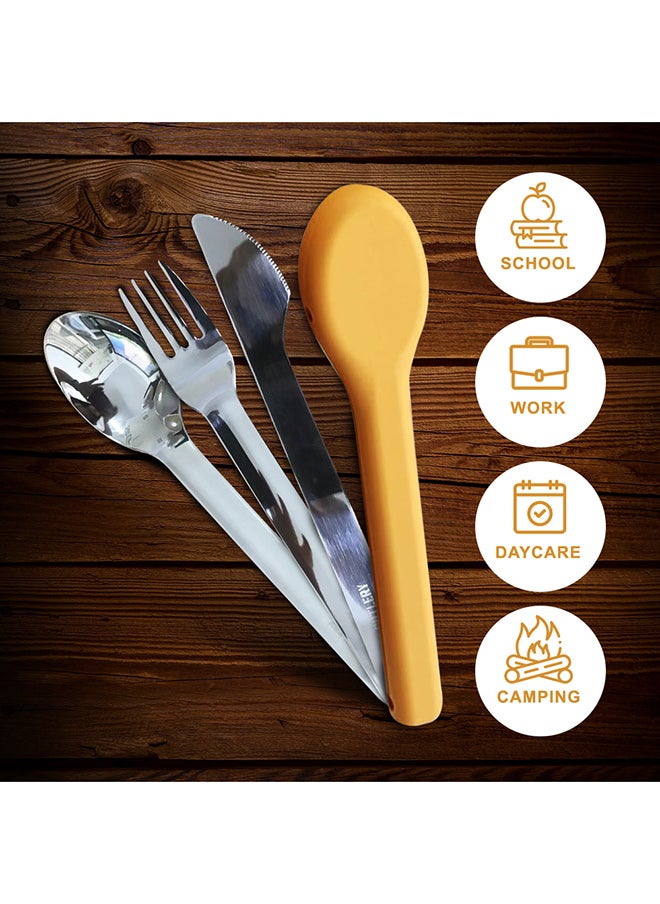 Eazy Kids Cutlery Set - Stainless Steel Spoon, Fork And Knife With Silicone Case (Yellow)  - Image 5