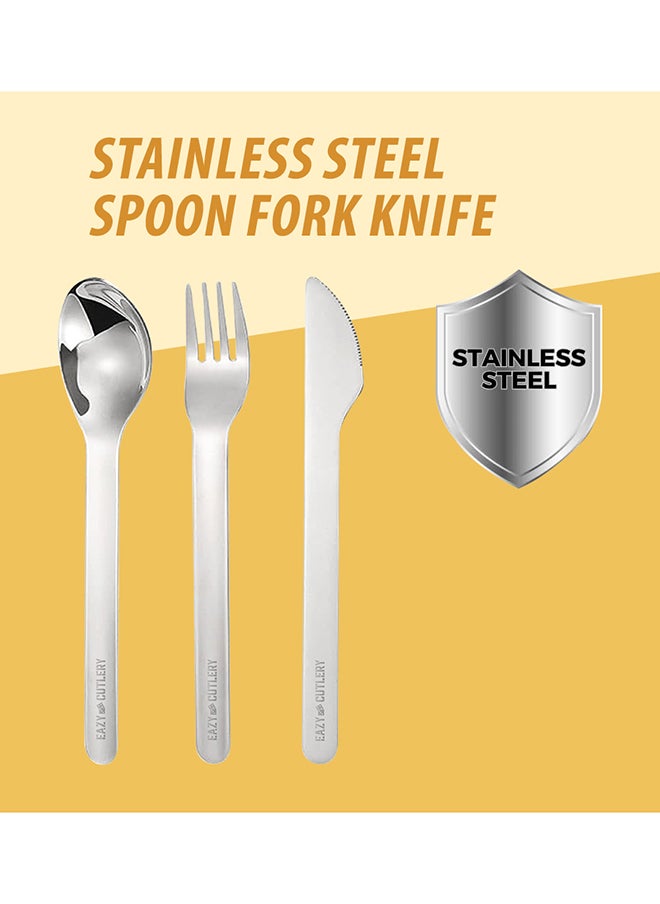 Eazy Kids Cutlery Set - Stainless Steel Spoon, Fork And Knife With Silicone Case (Yellow)  - Image 3