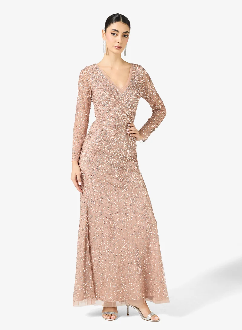 Adrianna Papell Long Sleeve Bead Long Dress