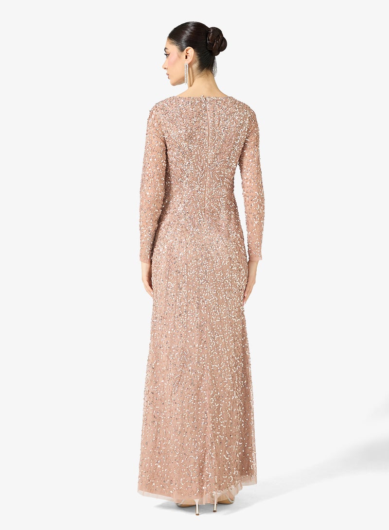 Adrianna Papell Long Sleeve Bead Long Dress - Image 2