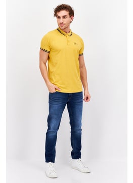 CROSSHATCH Men Regular Fit Short Sleeve Brand Logo Polo Shirt, Yellow  - Image 4
